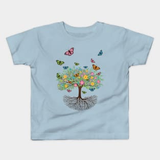 Tree of life with butterflies and flowers Kids T-Shirt